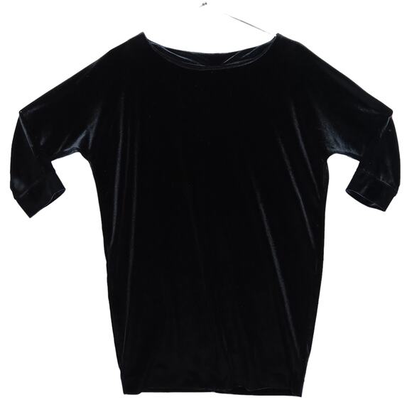 New York and Company Tunic Size Small Black Velvet 3/4 Sleeve Wide Neckline - Picture 3 of 7